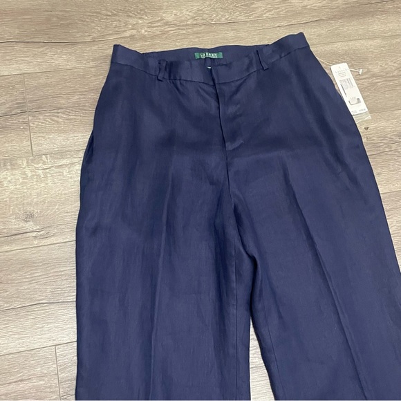 Lauren Ralph Lauren Womens Pants Trouser Linen Navy Blue Cuffed Sz 14W NWT $139 - Picture 3 of 8